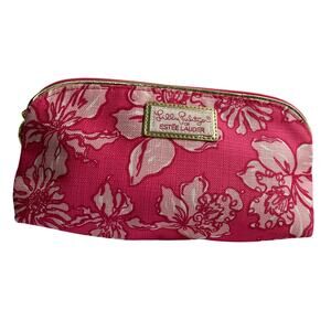 Lilly Pultizer for Estee Lauder Pink Floral & Goldtone Cosmetic Makeup Bag New